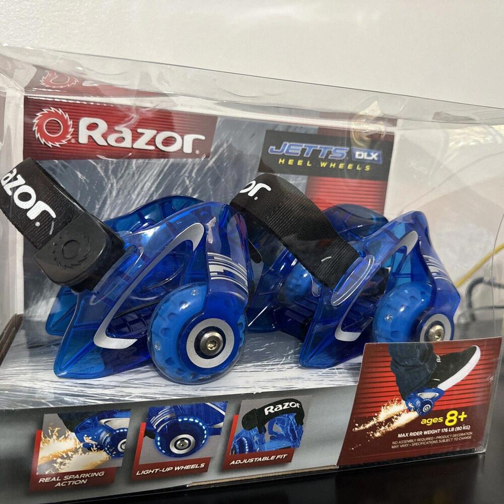NEW Razor Jetts DLX Heel Wheels with Sparks and Lights Neon Blue - Heelys